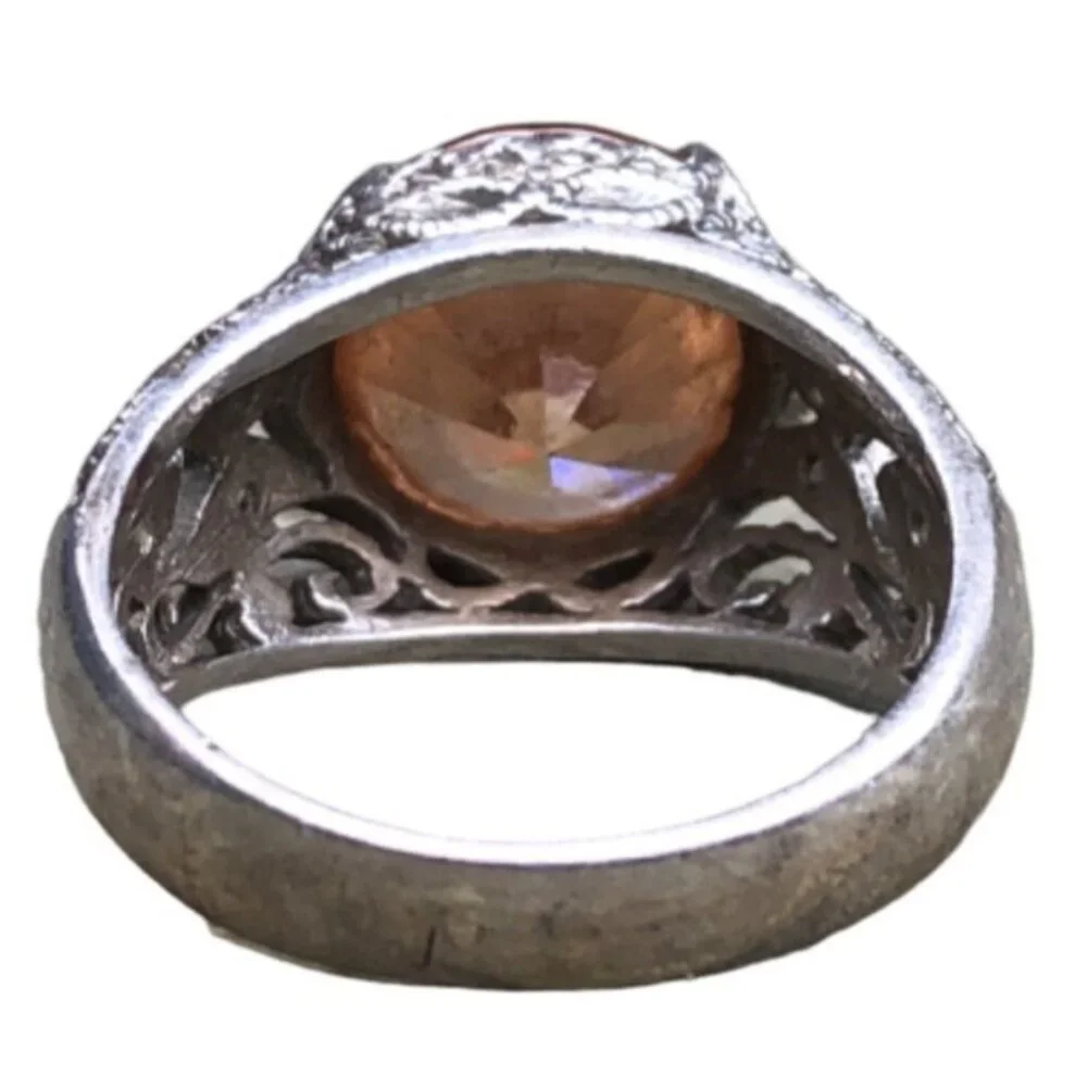Joseph Esposito ESPO Jubilee 925 Filigree Ring w Large Round Peach CZ Sz 8.25 - Picture 4 of 9